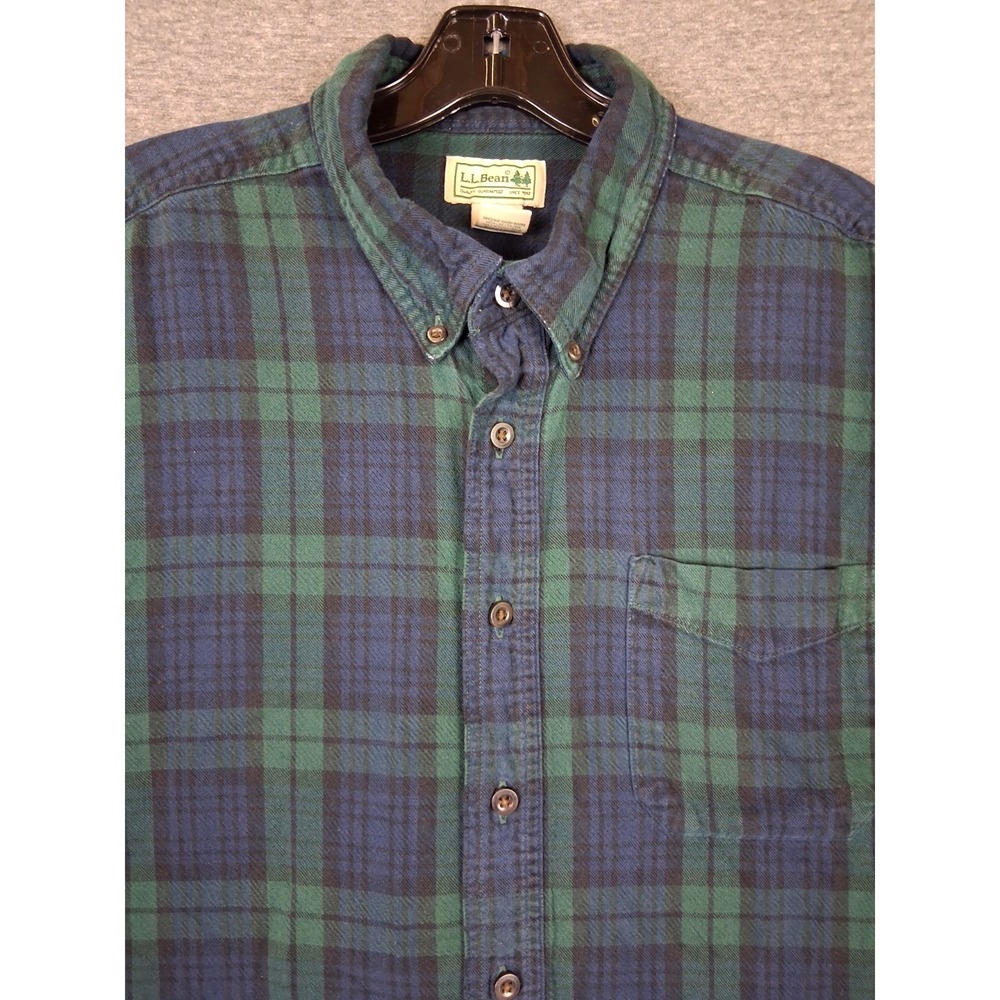 VTG LL Bean Mens Shirt Large Blue Green Tartan Plaid Flannel Americana Cabincore